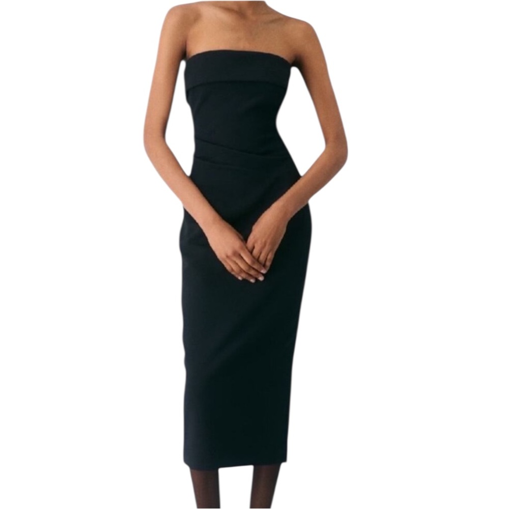 Babaton Aritzia FigureKnit Black Off Shoulder Midi Bodycon Dress Large